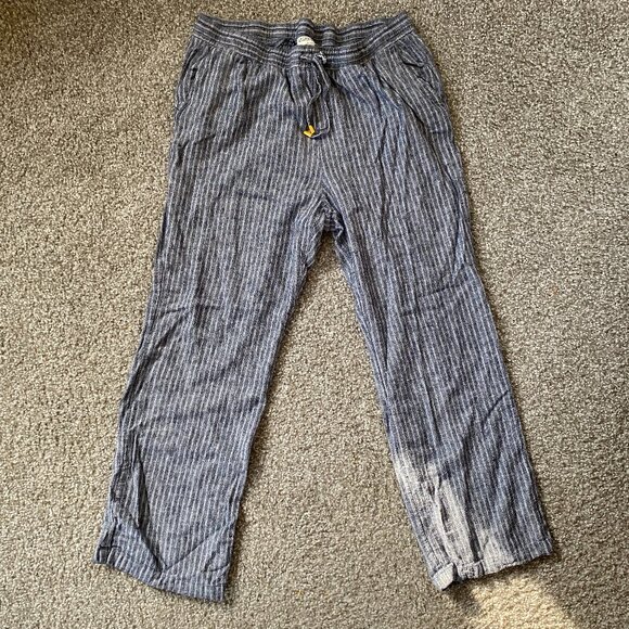Ellen Tracy Gray White Striped Linen Blend Elastic Waist Pants L - Picture 1 of 4